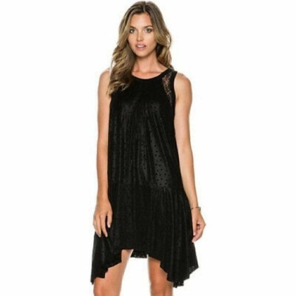 Free People Lace Embossed Polka Dot Asymmetrical Hem Dress S‎